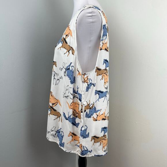 ModCloth Like the Wind Horse Print V Neck Sleeveless Blouse XL Equestrian - Picture 5 of 7